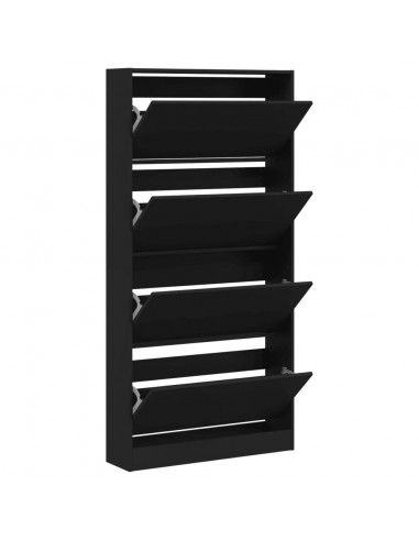 Scarpiera con 4 Cassetti Ribaltabili Nera 80x21x163,5 cm