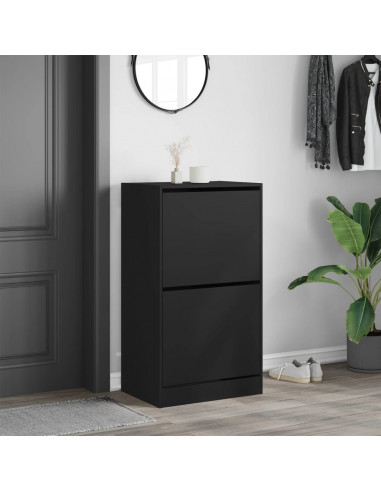 Scarpiera con 2 Cassetti Ribaltabili Nera 60x42x108 cm