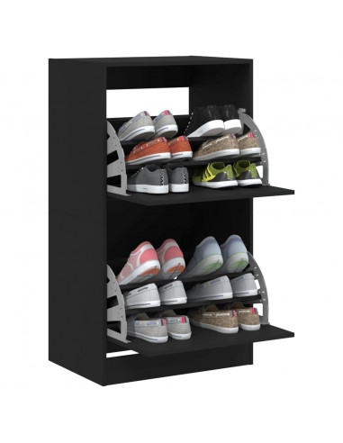 Scarpiera con 2 Cassetti Ribaltabili Nera 60x42x108 cm