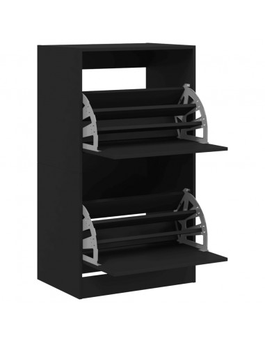 Scarpiera con 2 Cassetti Ribaltabili Nera 60x42x108 cm