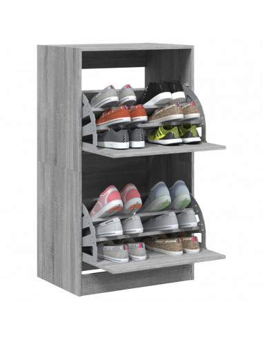 Scarpiera 2 Cassetti Ribaltabili Grigio Sonoma 60x42x108 cm