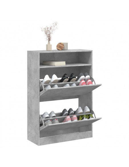 Scarpiera 2 Cassetti Ribaltabili Grigio Cemento 80x34x116 cm