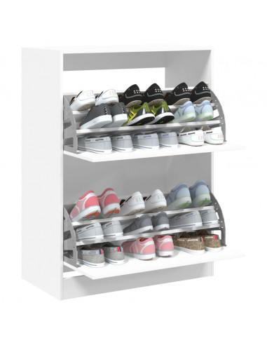 Scarpiera con 2 Cassetti Ribaltabili Bianca 80x42x108 cm