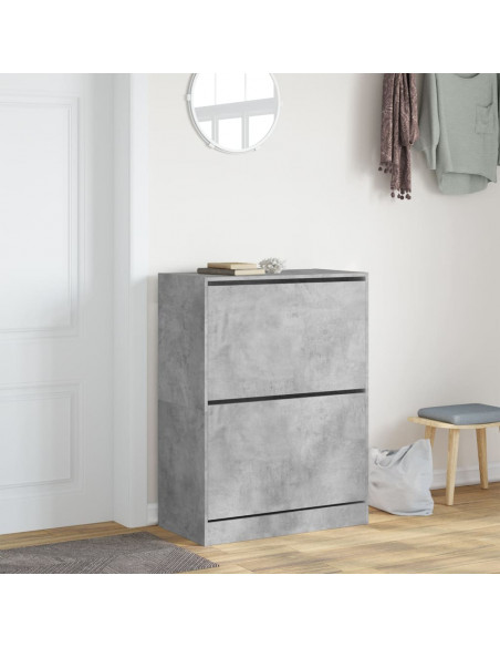 Scarpiera 2 Cassetti Ribaltabili Grigio Cemento 80x42x108 cm