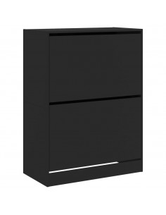 Scarpiera con 2 Cassetti Ribaltabili Nera 80x42x108 cm 2