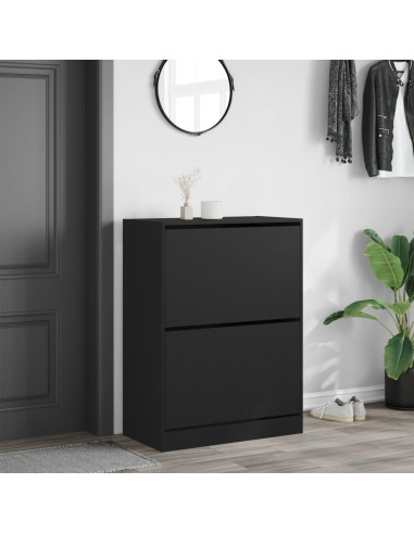 Scarpiera con 2 Cassetti Ribaltabili Nera 80x42x108 cm