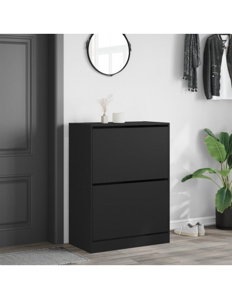 Scarpiera con 2 Cassetti Ribaltabili Nera 80x42x108 cm