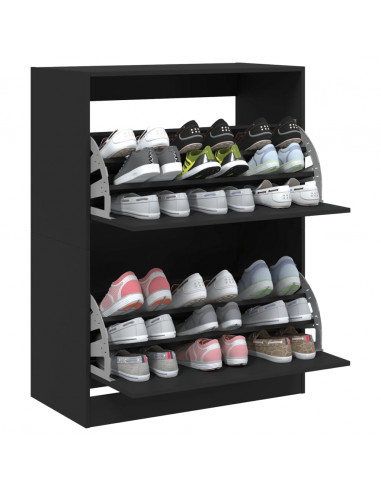 Scarpiera con 2 Cassetti Ribaltabili Nera 80x42x108 cm