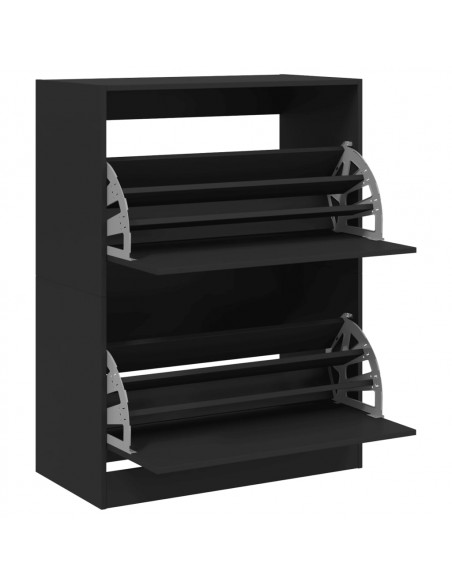 Scarpiera con 2 Cassetti Ribaltabili Nera 80x42x108 cm