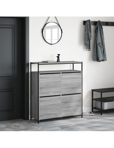 Scarpiera 4 Cassetti Ribaltabili Grigio Sonoma 100x34x112 cm