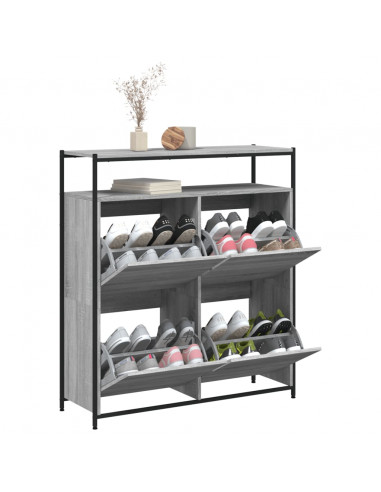 Scarpiera 4 Cassetti Ribaltabili Grigio Sonoma 100x34x112 cm