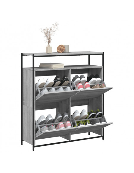 Scarpiera 4 Cassetti Ribaltabili Grigio Sonoma 100x34x112 cm