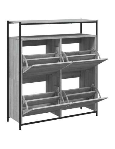 Scarpiera 4 Cassetti Ribaltabili Grigio Sonoma 100x34x112 cm