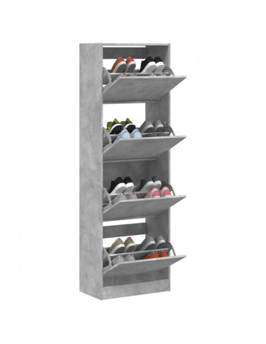 Scarpiera 4 Cassetti Ribaltabili Grigio Cemento 60x34x187,5 cm