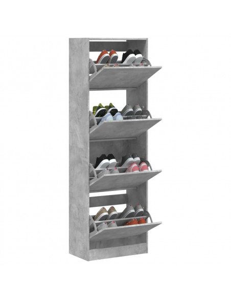 Scarpiera 4 Cassetti Ribaltabili Grigio Cemento 60x34x187,5 cm