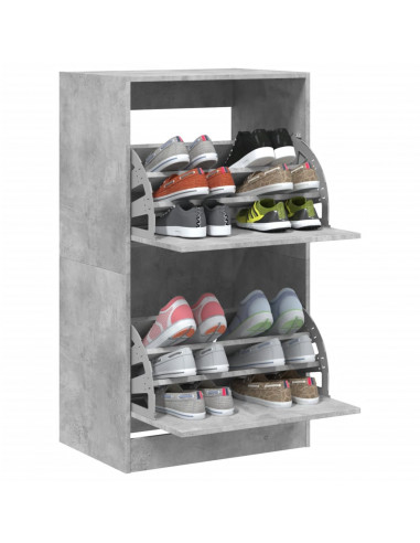 Scarpiera 2 Cassetti Ribaltabili Grigio Cemento 60x42x108 cm