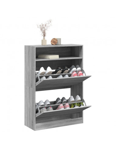 Scarpiera 2 Cassetti Ribaltabili Grigio Sonoma 80x34x116 cm