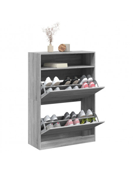 Scarpiera 2 Cassetti Ribaltabili Grigio Sonoma 80x34x116 cm