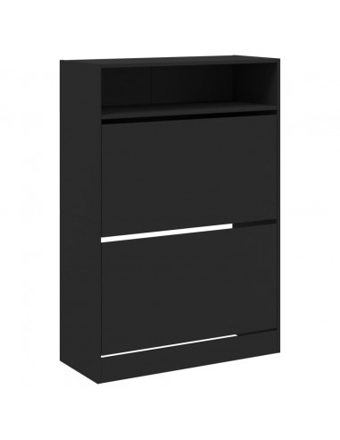 Scarpiera con 2 Cassetti Ribaltabili Nera 80x34x116 cm