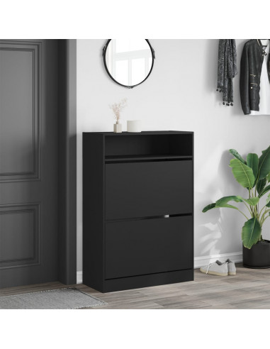 Scarpiera con 2 Cassetti Ribaltabili Nera 80x34x116 cm