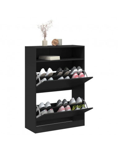 Scarpiera con 2 Cassetti Ribaltabili Nera 80x34x116 cm