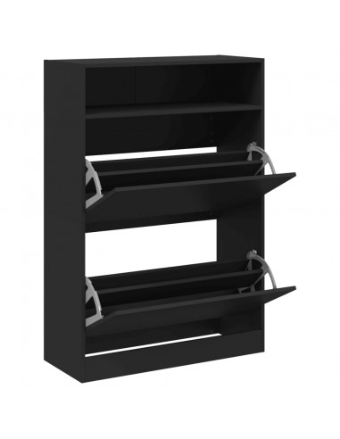 Scarpiera con 2 Cassetti Ribaltabili Nera 80x34x116 cm