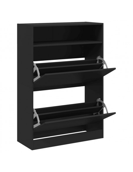 Scarpiera con 2 Cassetti Ribaltabili Nera 80x34x116 cm