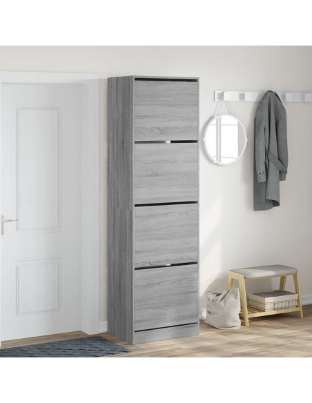 Scarpiera 4 Cassetti Ribaltabili Grigio Sonoma 60x42x204 cm