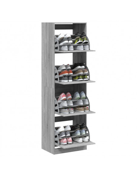 Scarpiera 4 Cassetti Ribaltabili Grigio Sonoma 60x42x204 cm