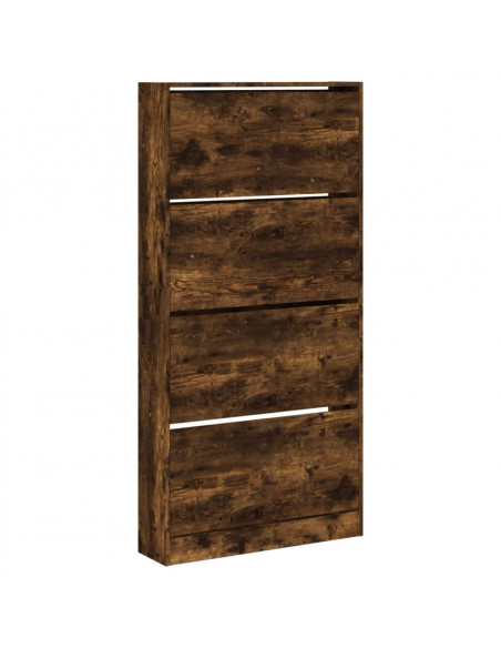 Scarpiera con 4 Cassetti Ribaltabili Rovere Fumo 80x21x163,5 cm