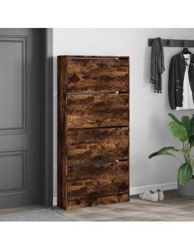 Scarpiera con 4 Cassetti Ribaltabili Rovere Fumo 80x21x163,5 cm