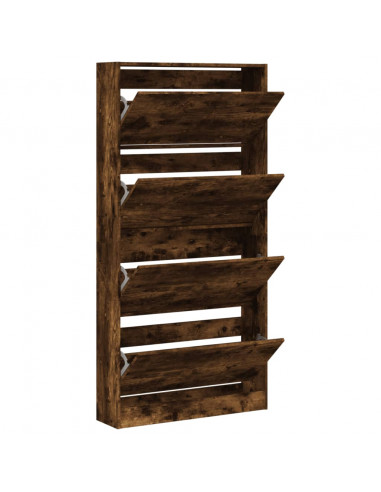 Scarpiera con 4 Cassetti Ribaltabili Rovere Fumo 80x21x163,5 cm