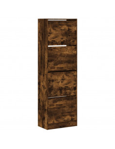 Scarpiera con 4 Cassetti Ribaltabili Rovere Fumo 60x34x187,5 cm 2