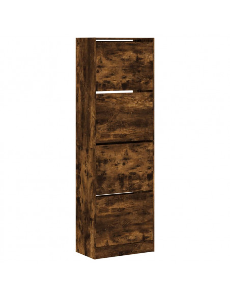 Scarpiera con 4 Cassetti Ribaltabili Rovere Fumo 60x34x187,5 cm