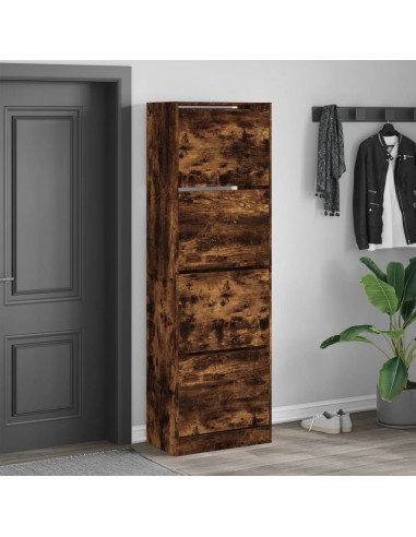 Scarpiera con 4 Cassetti Ribaltabili Rovere Fumo 60x34x187,5 cm