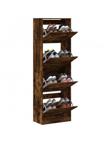 Scarpiera con 4 Cassetti Ribaltabili Rovere Fumo 60x34x187,5 cm
