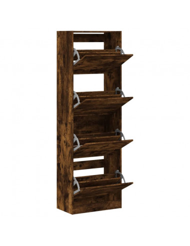 Scarpiera con 4 Cassetti Ribaltabili Rovere Fumo 60x34x187,5 cm