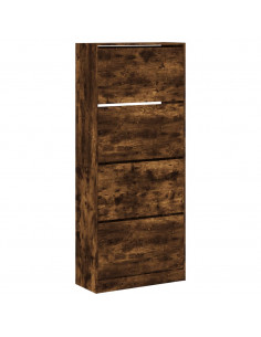 Scarpiera con 4 Cassetti Ribaltabili Rovere Fumo 80x34x187,5 cm 2