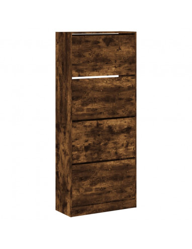 Scarpiera con 4 Cassetti Ribaltabili Rovere Fumo 80x34x187,5 cm