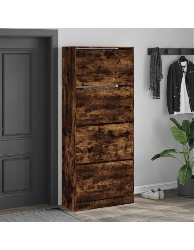 Scarpiera con 4 Cassetti Ribaltabili Rovere Fumo 80x34x187,5 cm