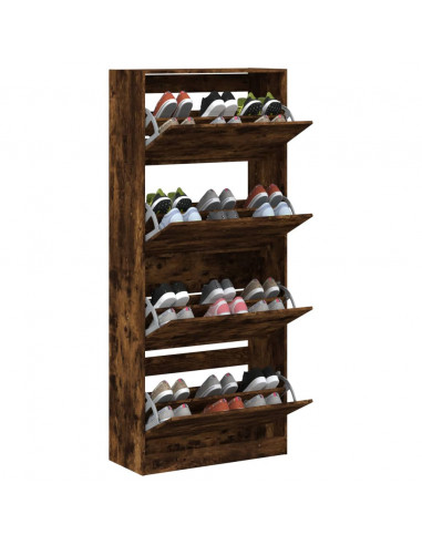 Scarpiera con 4 Cassetti Ribaltabili Rovere Fumo 80x34x187,5 cm