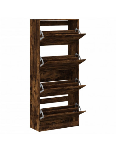 Scarpiera con 4 Cassetti Ribaltabili Rovere Fumo 80x34x187,5 cm