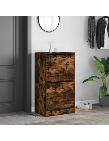 Scarpiera con 2 Cassetti Ribaltabili Rovere Fumo 60x42x180 cm