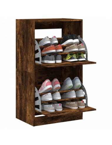 Scarpiera con 2 Cassetti Ribaltabili Rovere Fumo 60x42x180 cm