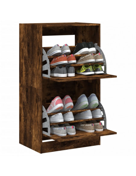 Scarpiera con 2 Cassetti Ribaltabili Rovere Fumo 60x42x180 cm