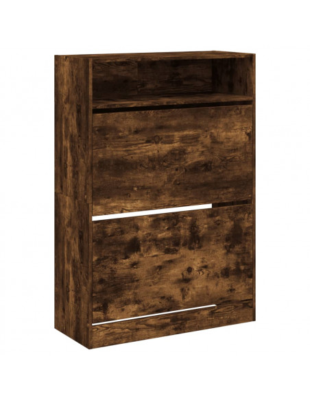 Scarpiera con 2 Cassetti Ribaltabili Rovere Fumo 80x34x116 cm