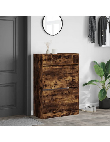 Scarpiera con 2 Cassetti Ribaltabili Rovere Fumo 80x34x116 cm