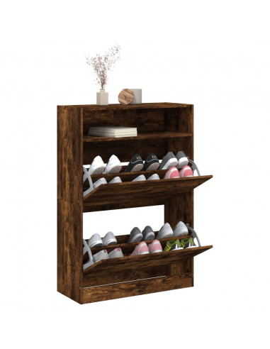 Scarpiera con 2 Cassetti Ribaltabili Rovere Fumo 80x34x116 cm