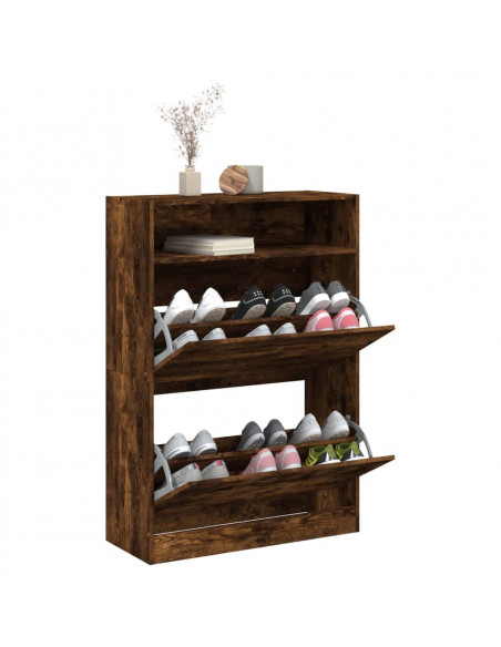 Scarpiera con 2 Cassetti Ribaltabili Rovere Fumo 80x34x116 cm