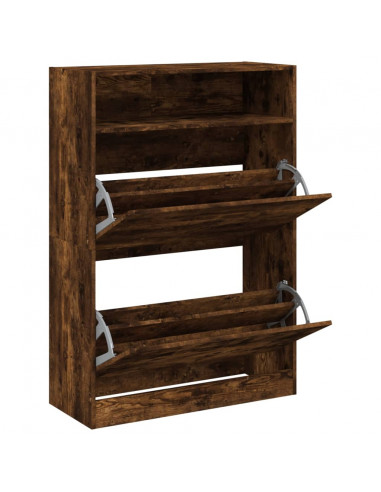 Scarpiera con 2 Cassetti Ribaltabili Rovere Fumo 80x34x116 cm